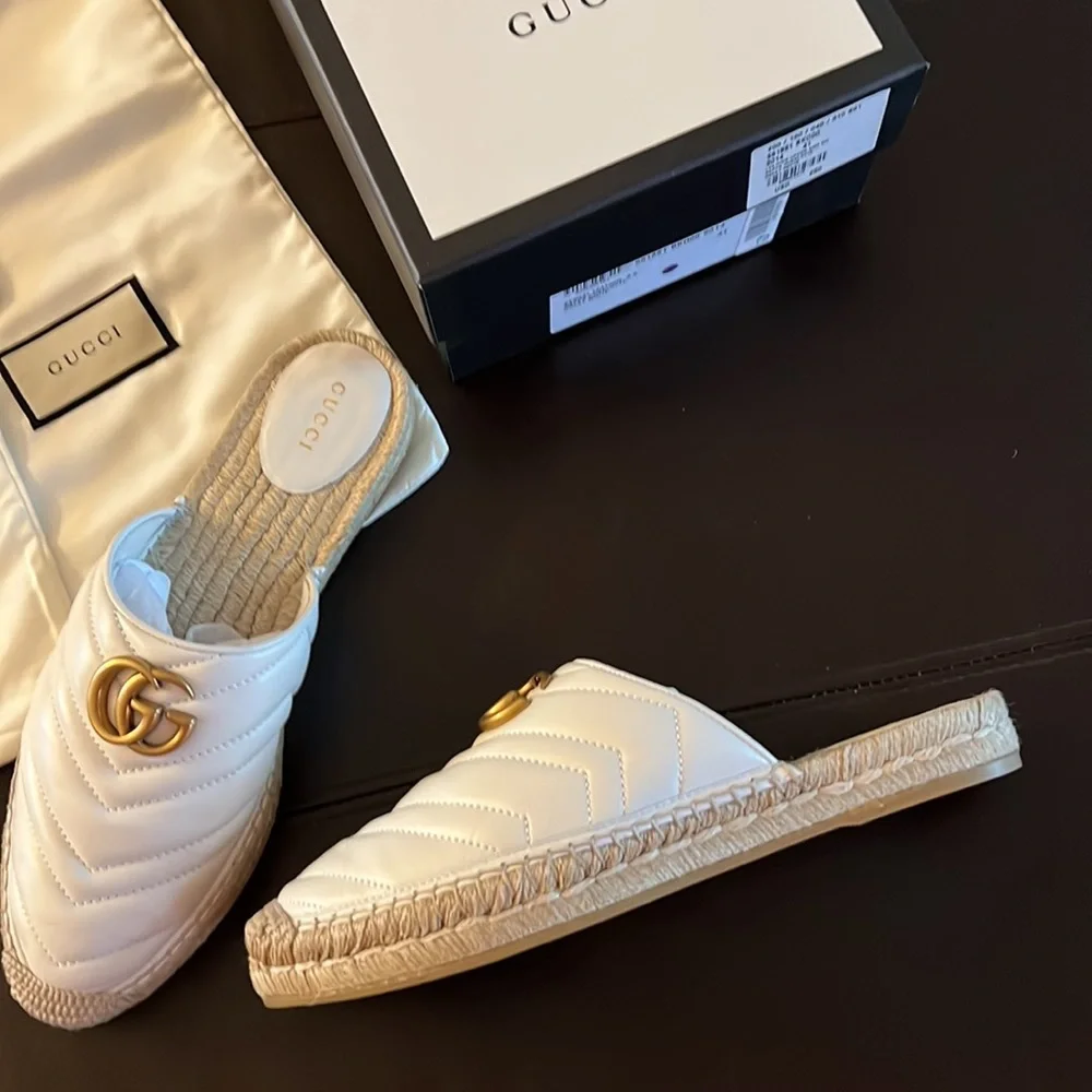 GUCCI Marmont Double G Espadrilles Nappa Charlotte Great White EUR 41 US 11